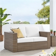 Pemberly Row Outdoor Synthetic Rattan Loveseat in Cappuccino/White