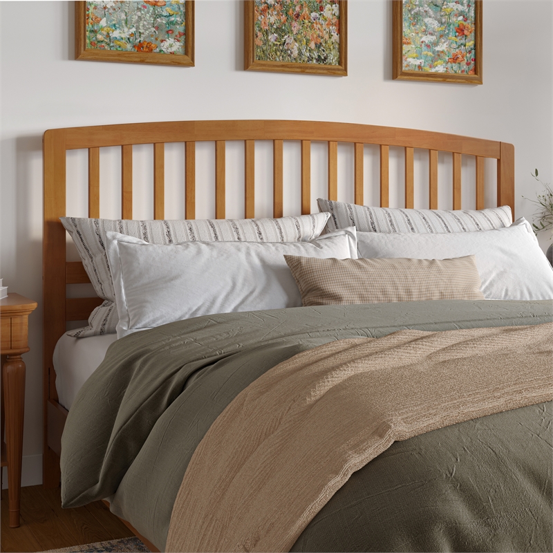 Pemberly Row Contemporary King Wood Headboard in Light Toffee