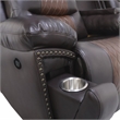 Pemberly Row Leather Console Loveseat with Power Footrest in Brown