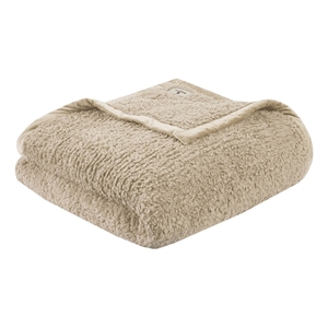 Pemberly Row Contemporary Solid Berber Fabric Full/Queen Blanket in Tan