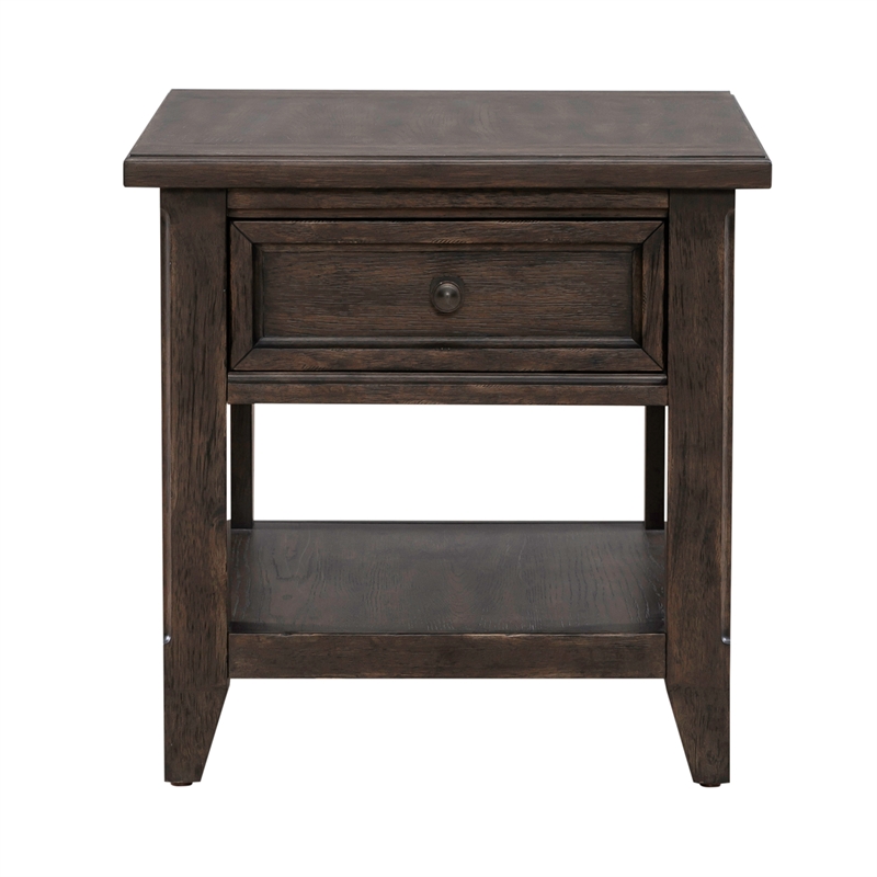 Pemberley Row Wood Saddle Brown End Table Rectangular Bottom Shelf