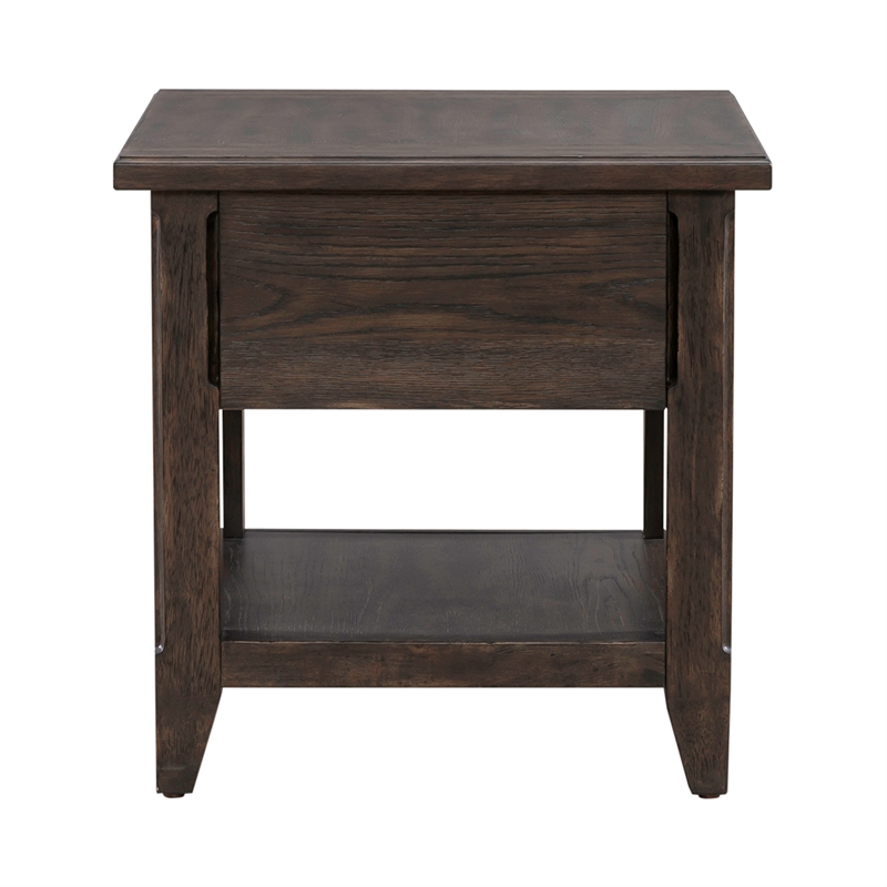 Pemberley Row Wood Saddle Brown End Table Rectangular Bottom Shelf