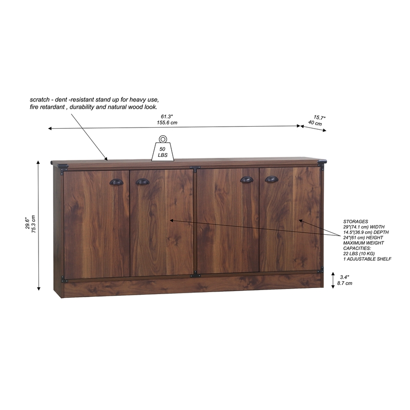 Pemberly Row Engineered Wood Contemporary Credenza File Cabinet in Dark Walnut