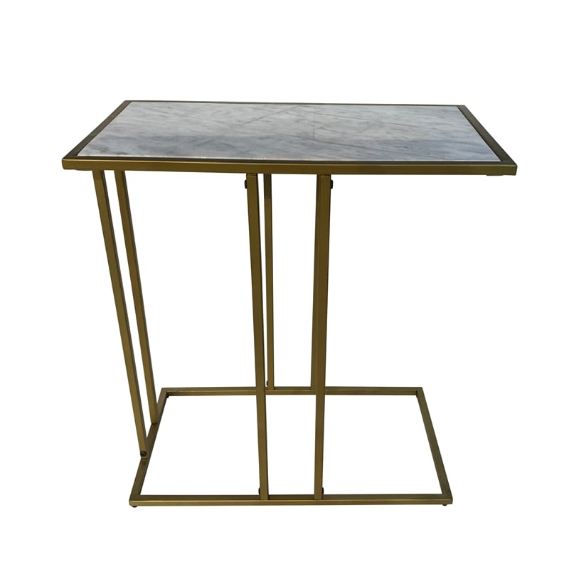 Pemberly Row Contemporary End Table - White Marble - Industrial