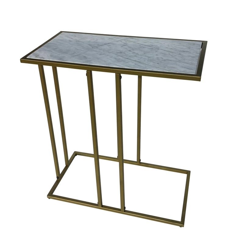 Pemberly Row Contemporary End Table - White Marble - Industrial