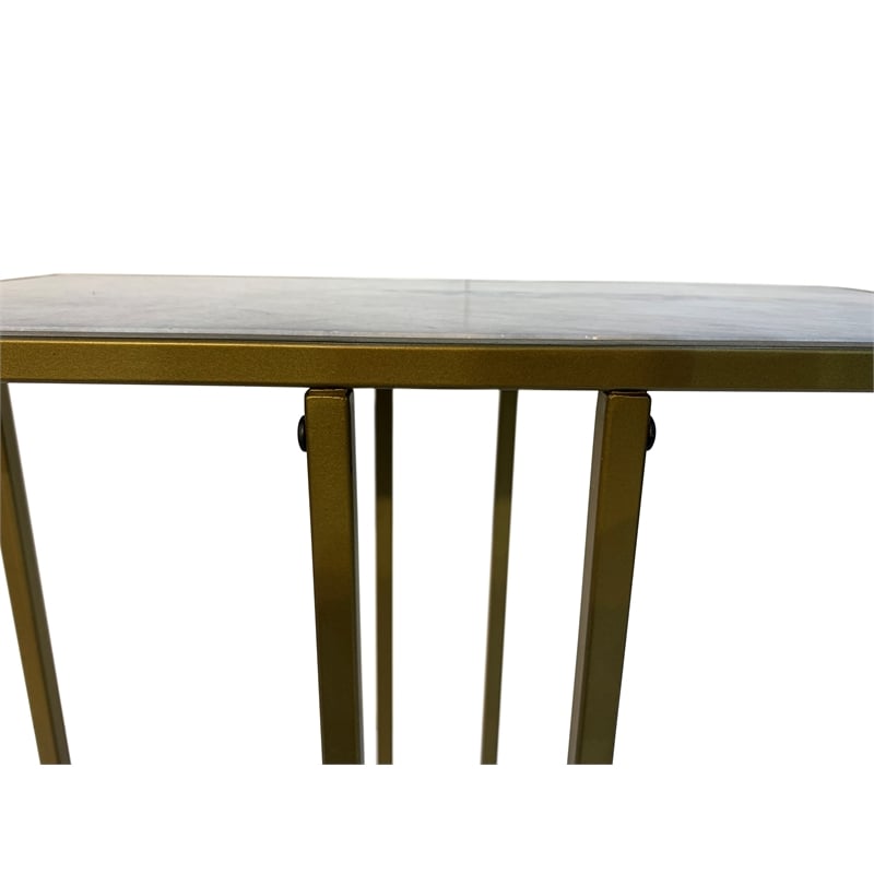Pemberly Row Contemporary End Table - White Marble - Industrial