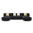 Pemberly Row Black Velvet U-Shaped Double Chaise Sectional Sofa