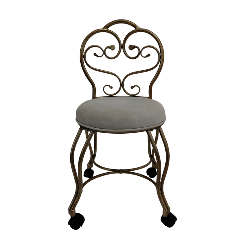Pemberly Row Modern Victorian Vanity Stool with Back - Bronze