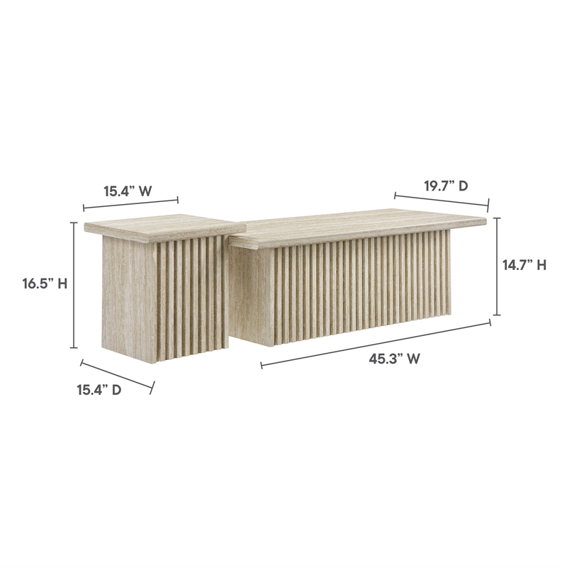 Pemberly Row Contemporary Coffee Tables Set of 2 in Travertine