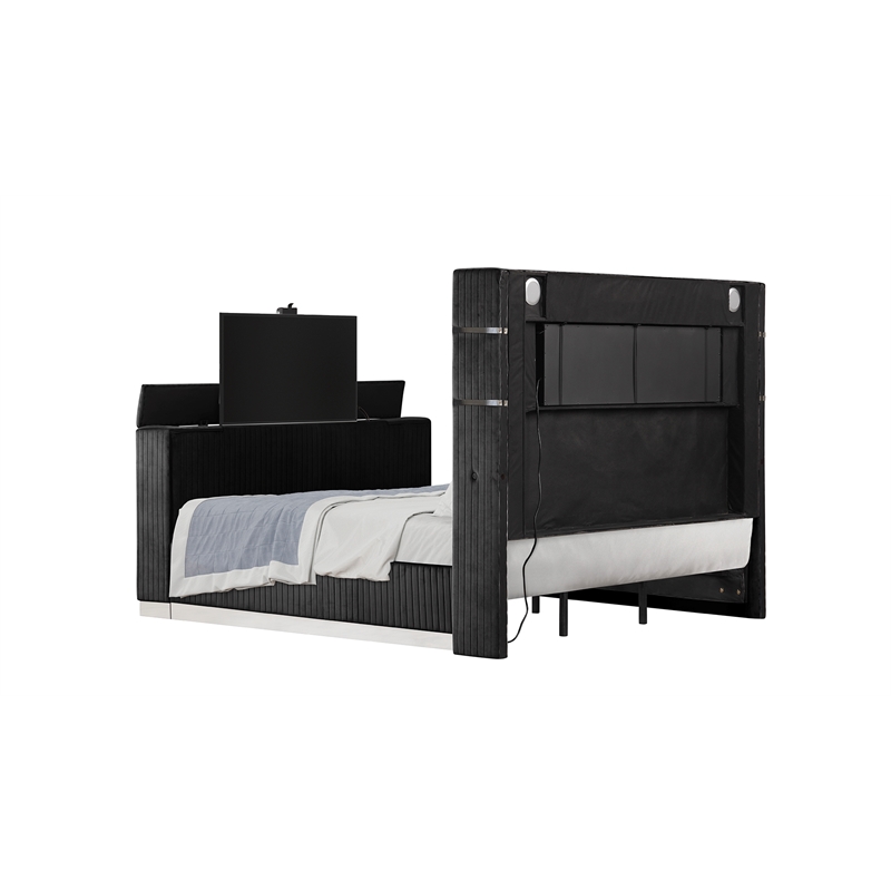 Pemberley Row Wood Black Queen Bed Rectangular Upholstered