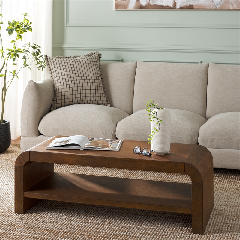 Pemberly Row Contemporary Wood 1 Shelf Coffee Table in Natural