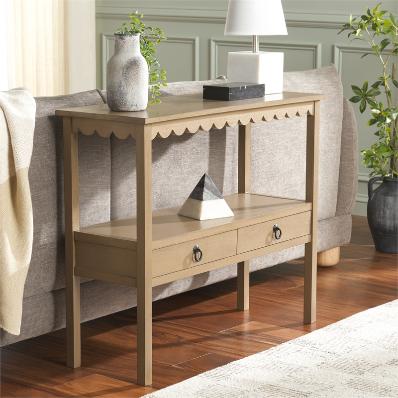 Pemberly Row Modern / Contemporary Wood Lower 2 Drw Console in Brown
