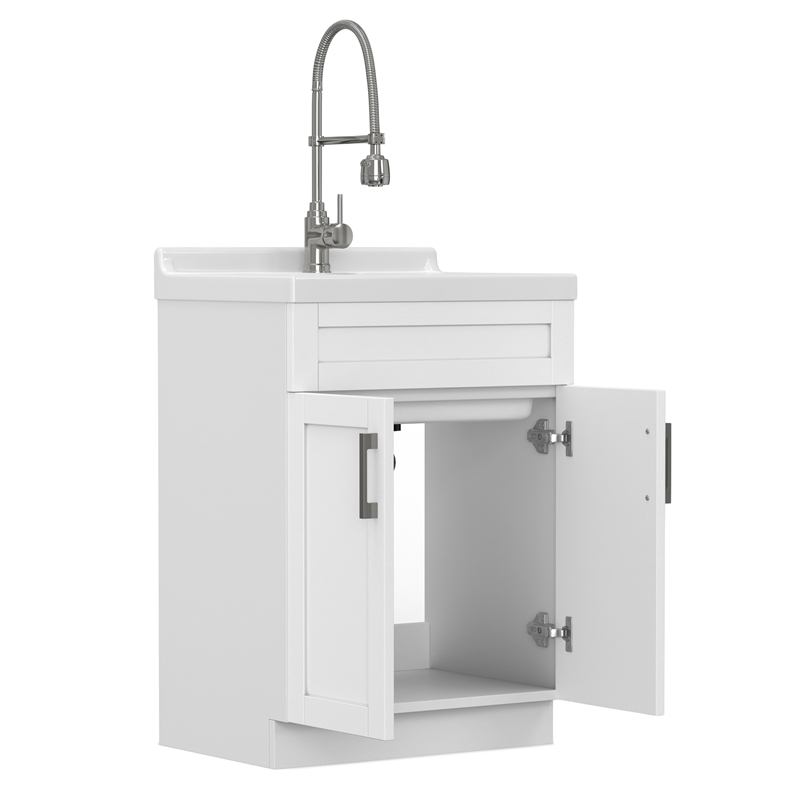 Pemberly Row 24-inch ABS Utility Sink & Cabinet in Pure White