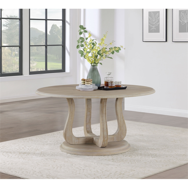 Pemberly Row Round 60-inch Pedestal Wood Dining Table in Brown