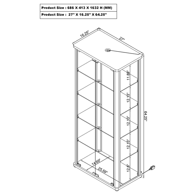 Pemberly Row 4-Shelf Wood Display Curio Cabinet with LED Lighting in White