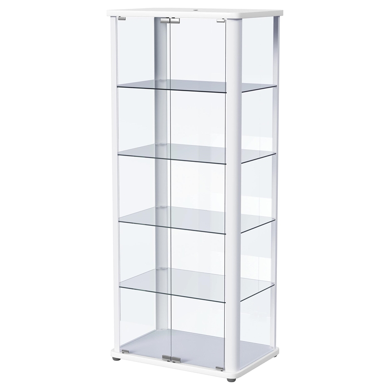 Pemberly Row 4-Shelf Wood Display Curio Cabinet with LED Lighting in White