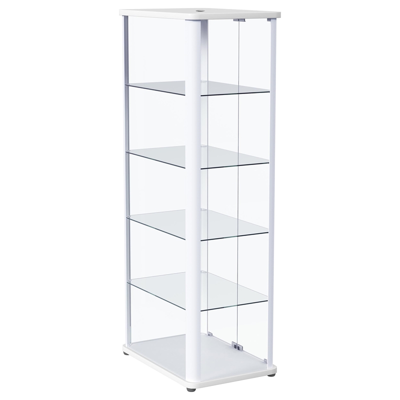 Pemberly Row 4-Shelf Wood Display Curio Cabinet with LED Lighting in White