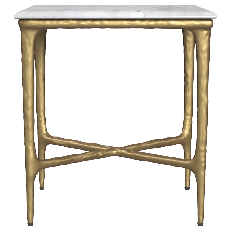 Pemberly Row Rectangular Contemporary Marble Top Side Table in White and Gold