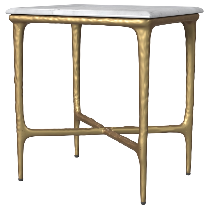 Pemberly Row Rectangular Contemporary Marble Top Side Table in White and Gold