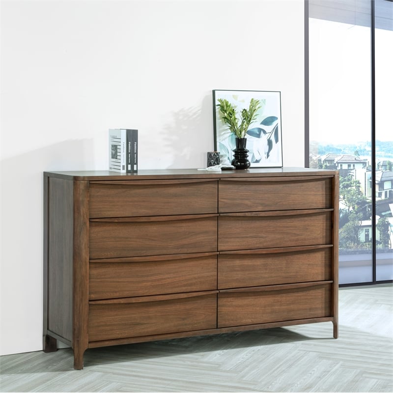 Pemberly Row 8-Drawer Rectangular Mid-Century Wood Dresser in Walnut