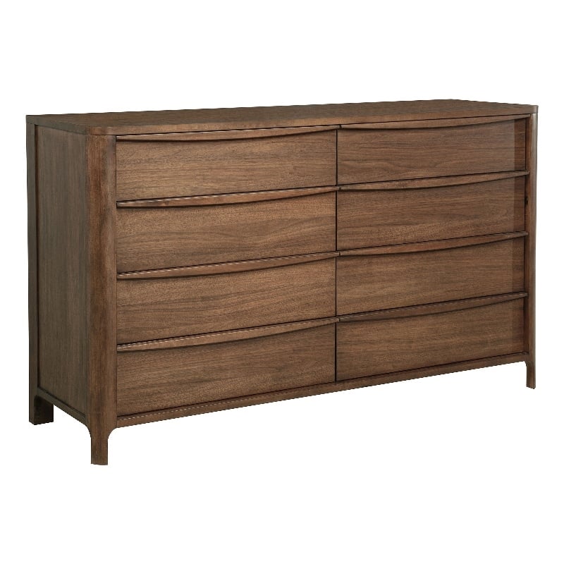 Pemberly Row 8-Drawer Rectangular Mid-Century Wood Dresser in Walnut