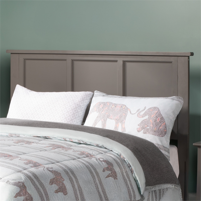 Pemberly Row Contemporary Full Solid Wood Panel Headboard in Grey