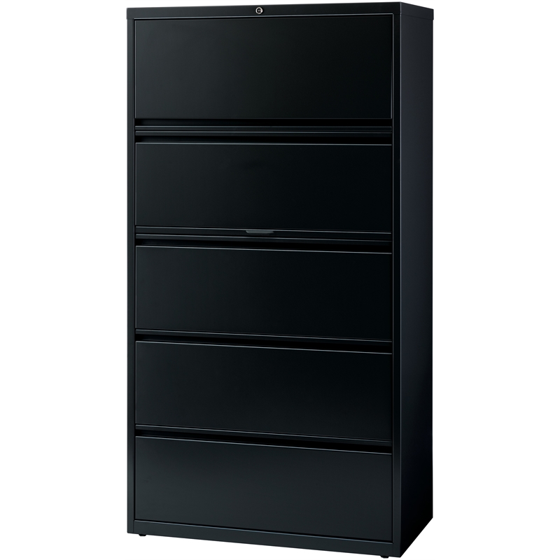 Pemberly Row 36-in Wide Metal 5 Drawer Lateral Filing Cabinet Black