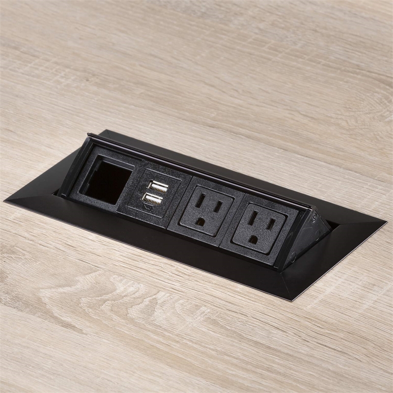 Pemberly Row Metal Power Module with 2 Power and 2 USB Outlets in Black