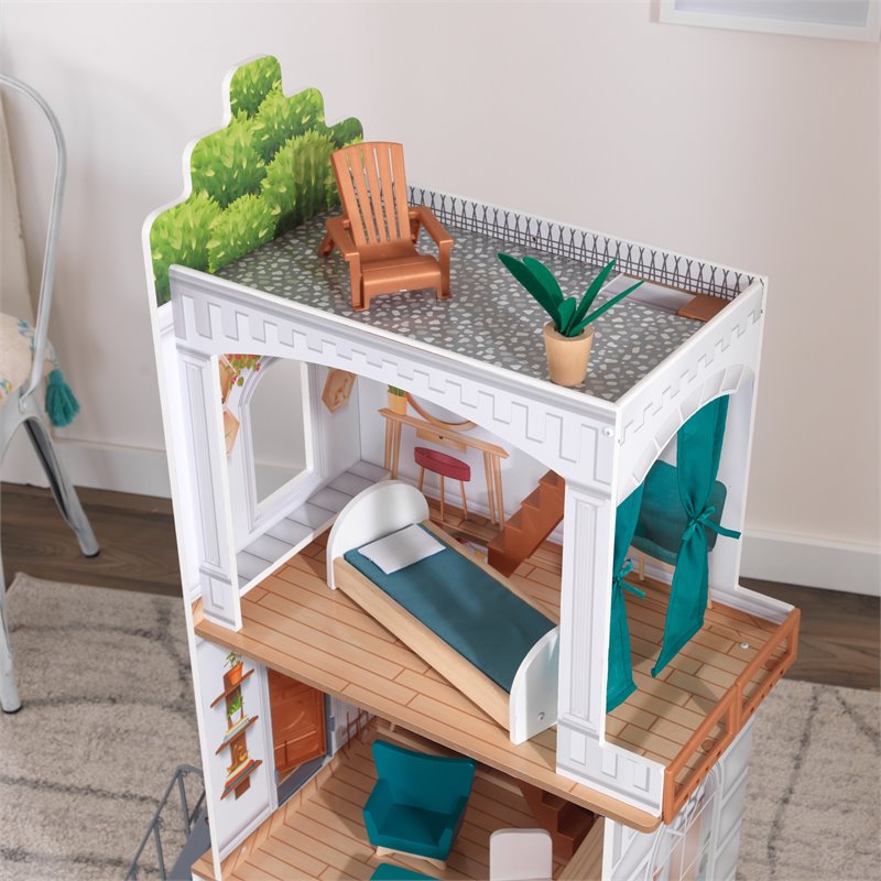 Pemberly Row Modern 13 Piece Wooden Plastic Townhome Dollhouse