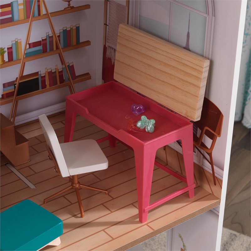 Pemberly Row Modern 13 Piece Wooden Plastic Townhome Dollhouse