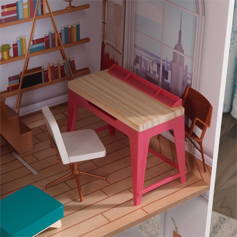Pemberly Row Modern 13 Piece Wooden Plastic Townhome Dollhouse