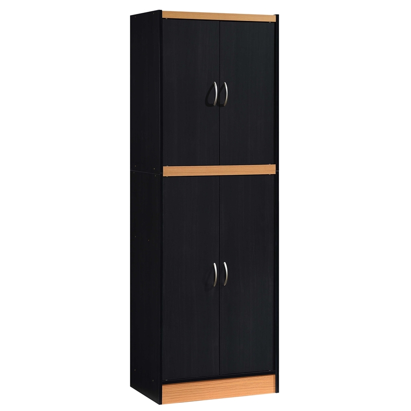 Pemberly Row 4 Door Kitchen Pantry w/ 4 Shelves 5 Compartments - Black and Beige