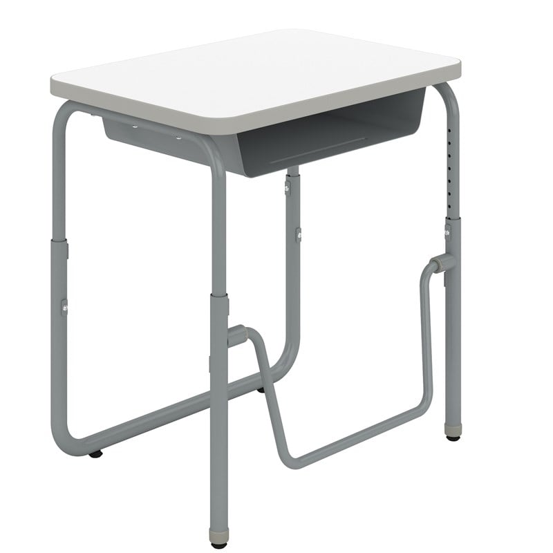 Pemberly Row Height Adjustable Student Desk Pendulum Bar & Book Box in White