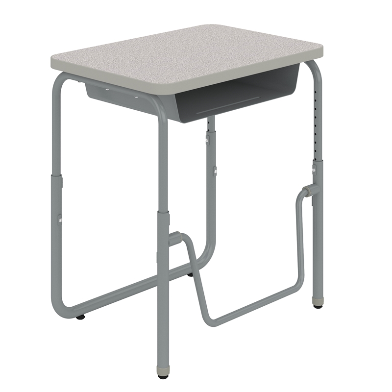 Pemberly Row Height Adjustable Student Desk Pendulum Bar & Book Box in Gray