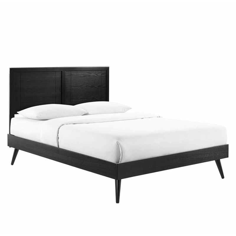 Pemberly Row Queen Wood Platform Bed with Splayed Legs in Black