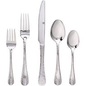Pemberly Row Flatware Hammered Stainless Steel 20 Piece Set Polaris
