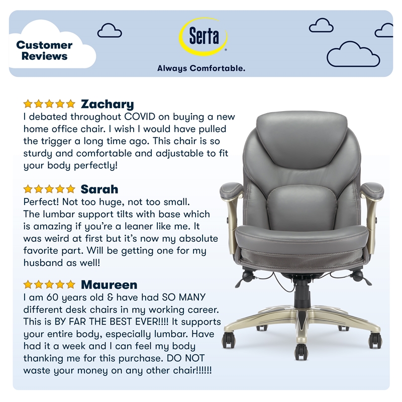 Pemberly Row Back in Motion Office Chair in Gray Bonded Leather