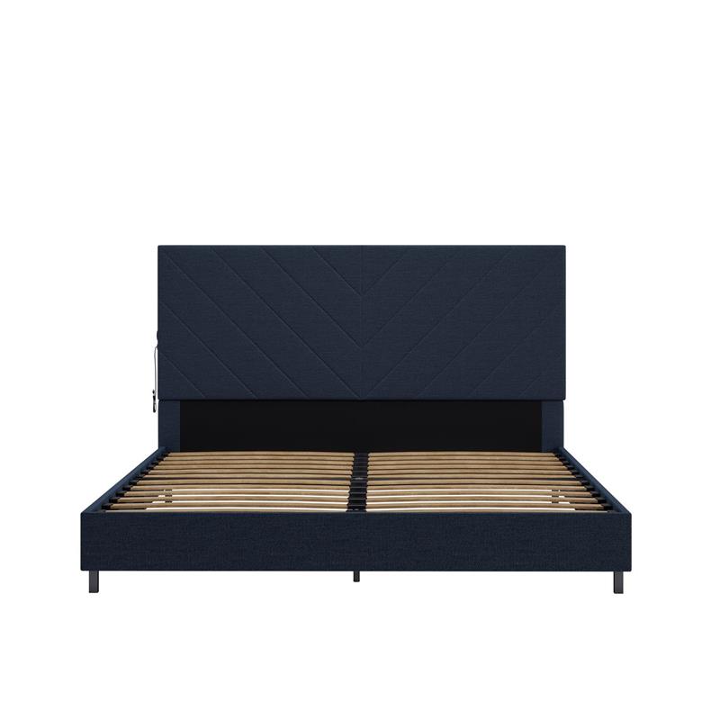 Pemberly Row Upholstered Bed with USB Dual Port Queen in Navy Linen