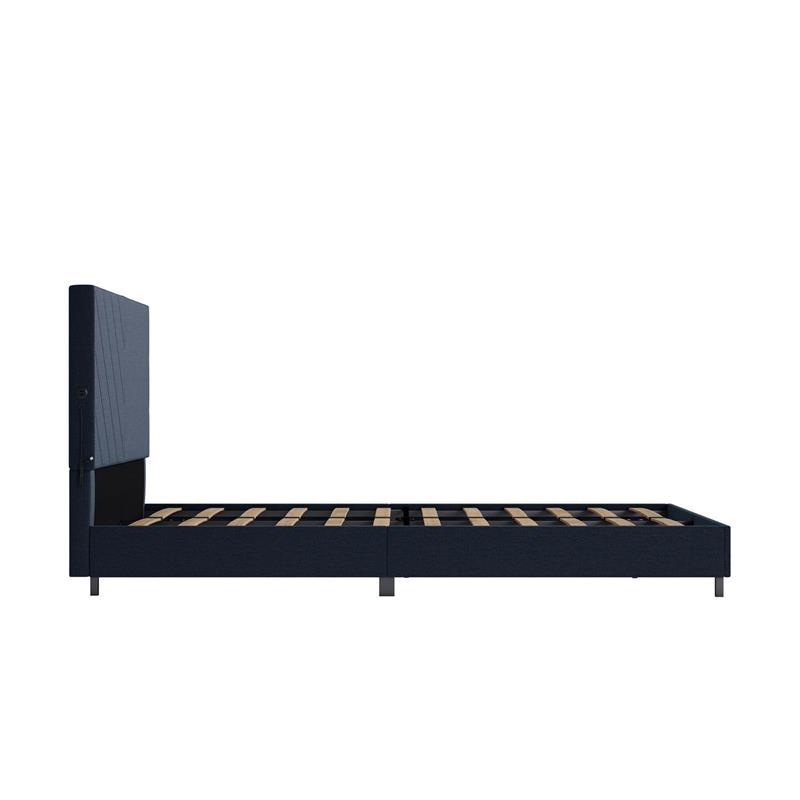 Pemberly Row Upholstered Bed with USB Dual Port Queen in Navy Linen