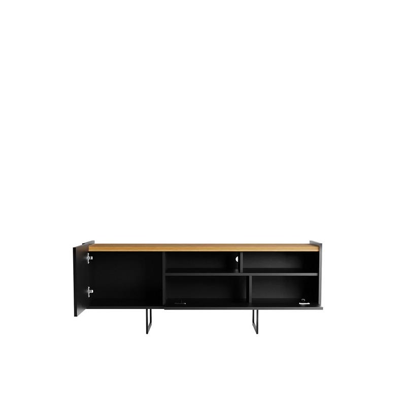Pemberly Row Sleek Modern TV Stand with 4 Shelves in Black Cinnamon