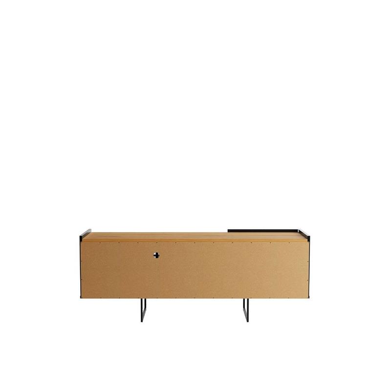 Pemberly Row Sleek Modern TV Stand with 4 Shelves in Black Cinnamon