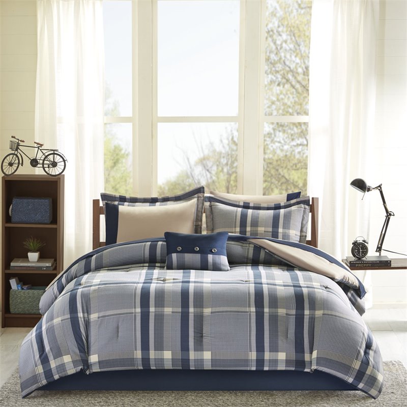 Pemberly Row 9-piece Microfiber Comforter with Sheet Set in Navy