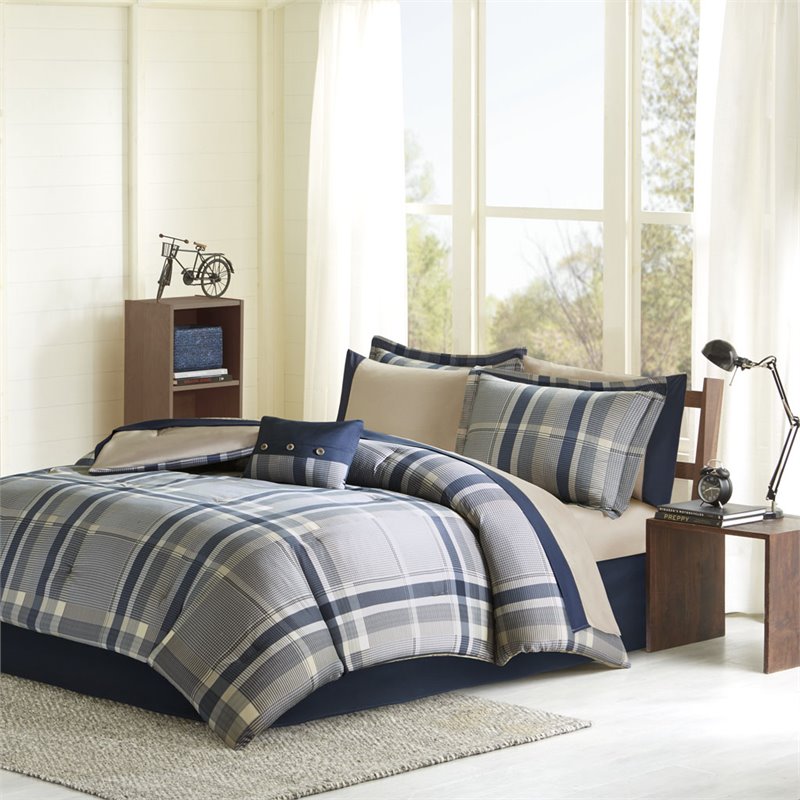 Pemberly Row 9-piece Microfiber Comforter with Sheet Set in Navy