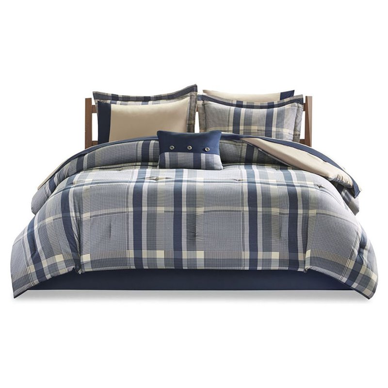 Pemberly Row 9-piece Microfiber Comforter with Sheet Set in Navy