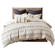Pemberly Row Cotton Clipped Jacquard Comforter Mini Set - Ivory/Charcoal