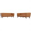 Pemberly Row Mid-Century Modern Leather Sofa Set in Cognac Tan