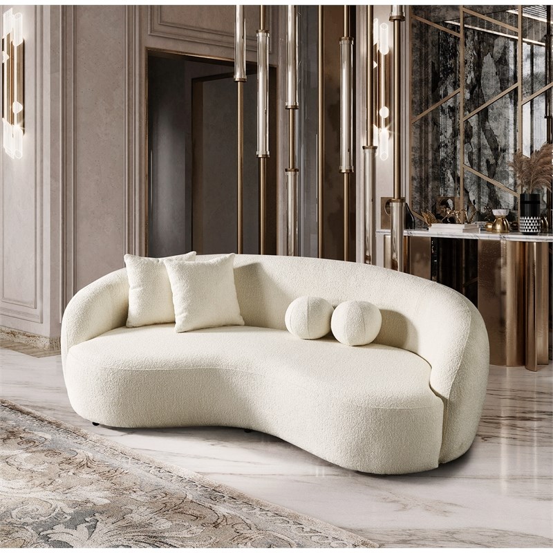Pemberly Row Japandi Style Luxury Modern Boucle Fabric Curvy Ivory Couch