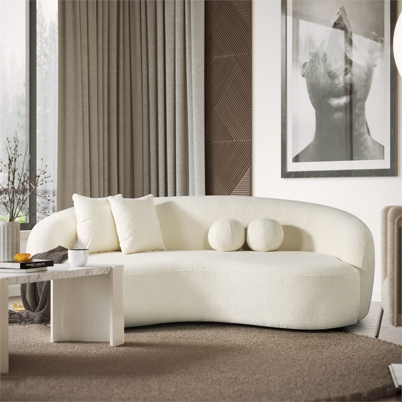 Pemberly Row Japandi Style Luxury Modern Boucle Fabric Curvy Ivory Couch
