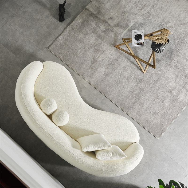 Pemberly Row Japandi Style Luxury Modern Boucle Fabric Curvy Ivory Couch