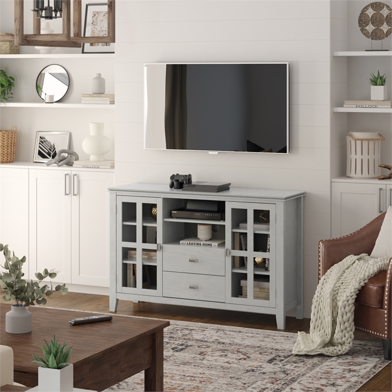 Pemberly Row Solid Wood 53 inch Wide Contemporary TV Media Stand in Fog Gray